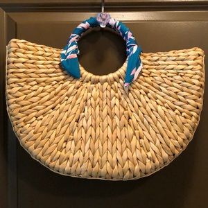 Lilly Pulitzer monkey business straw tote bag